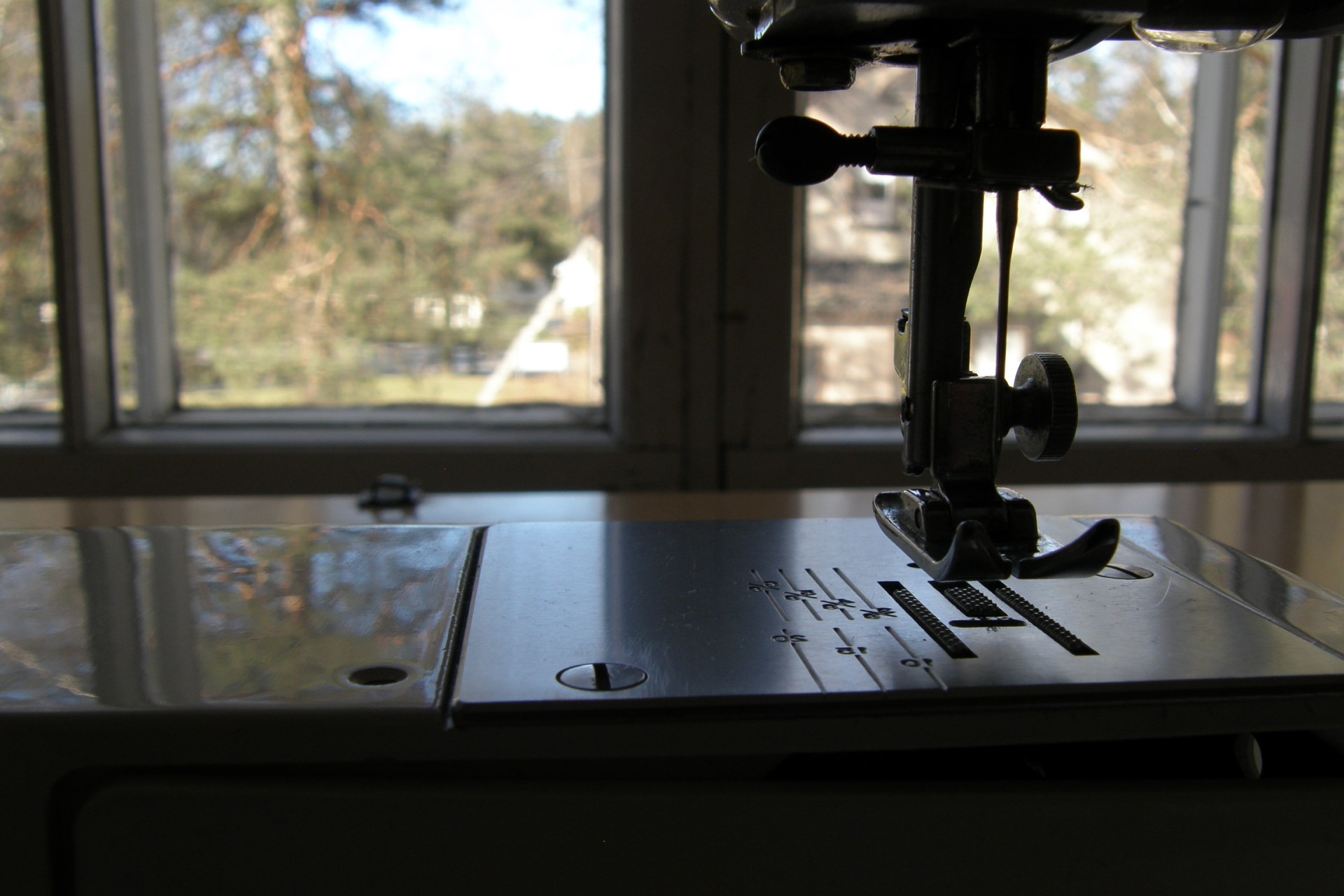 Symaskinens pressarfot och nål